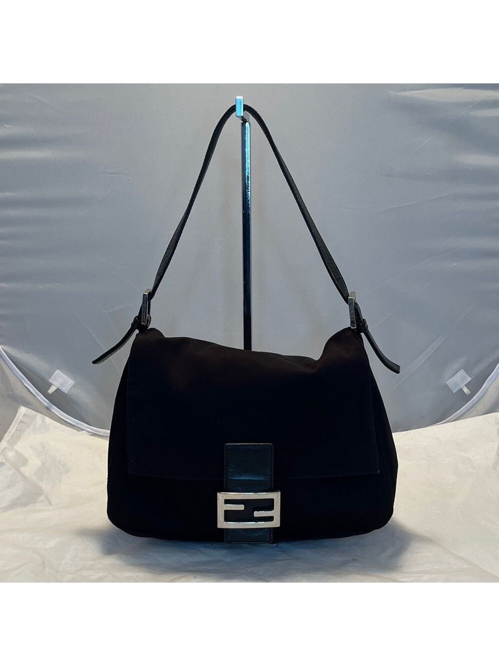 Fendi Black Shoulder Bag with Silver Buckle